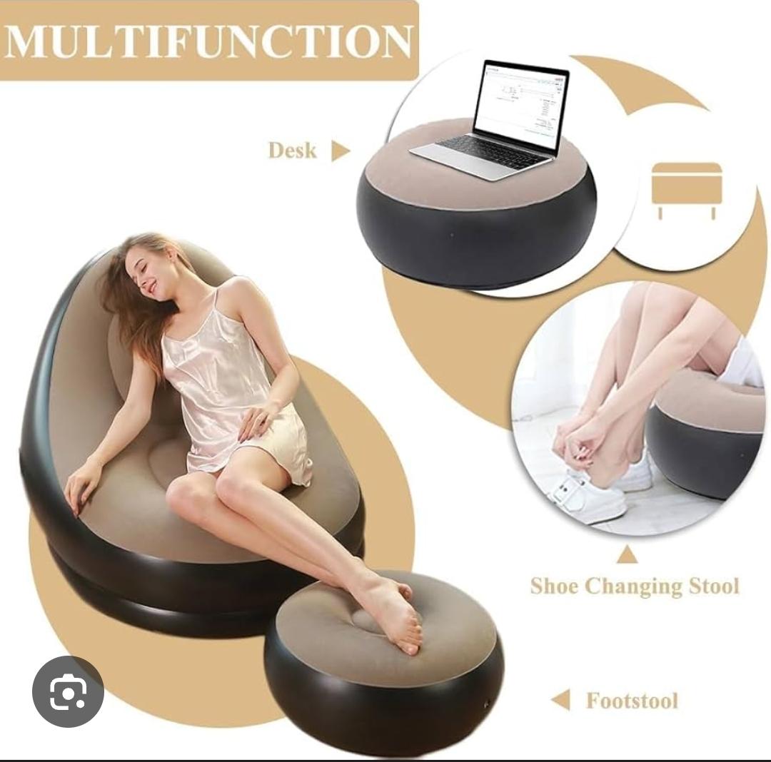 2-in-1 Inflatable Sofa with Foot Rest and Manual Pump