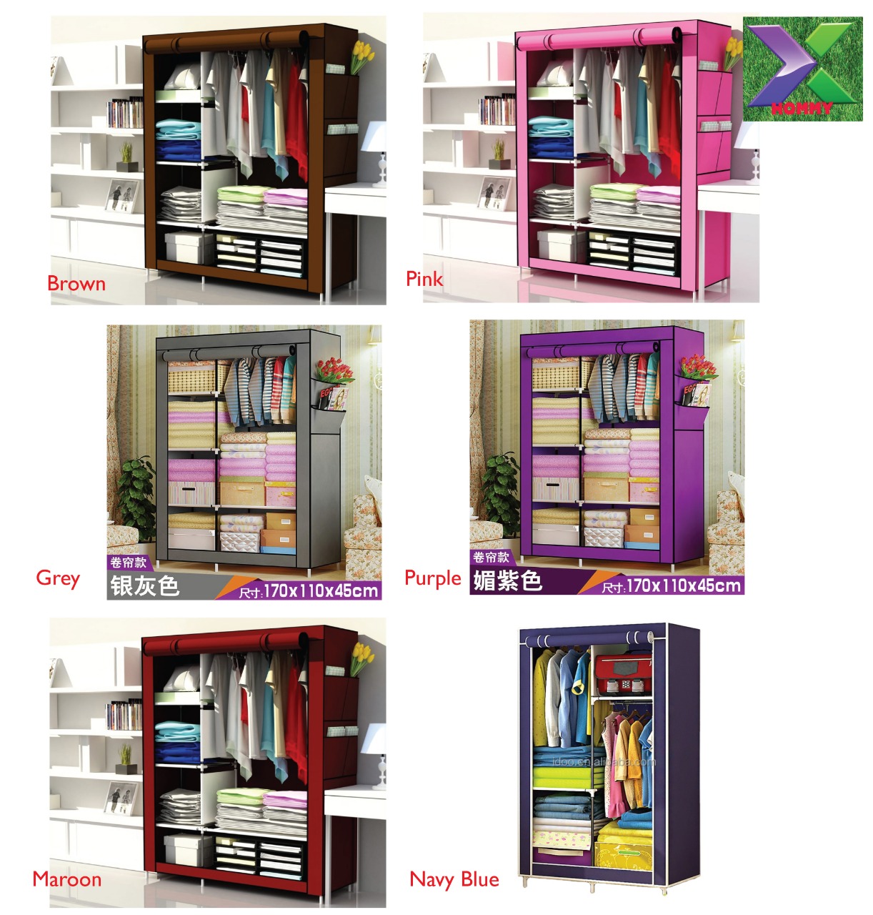 2-Column Portable Metallic Wardrobe