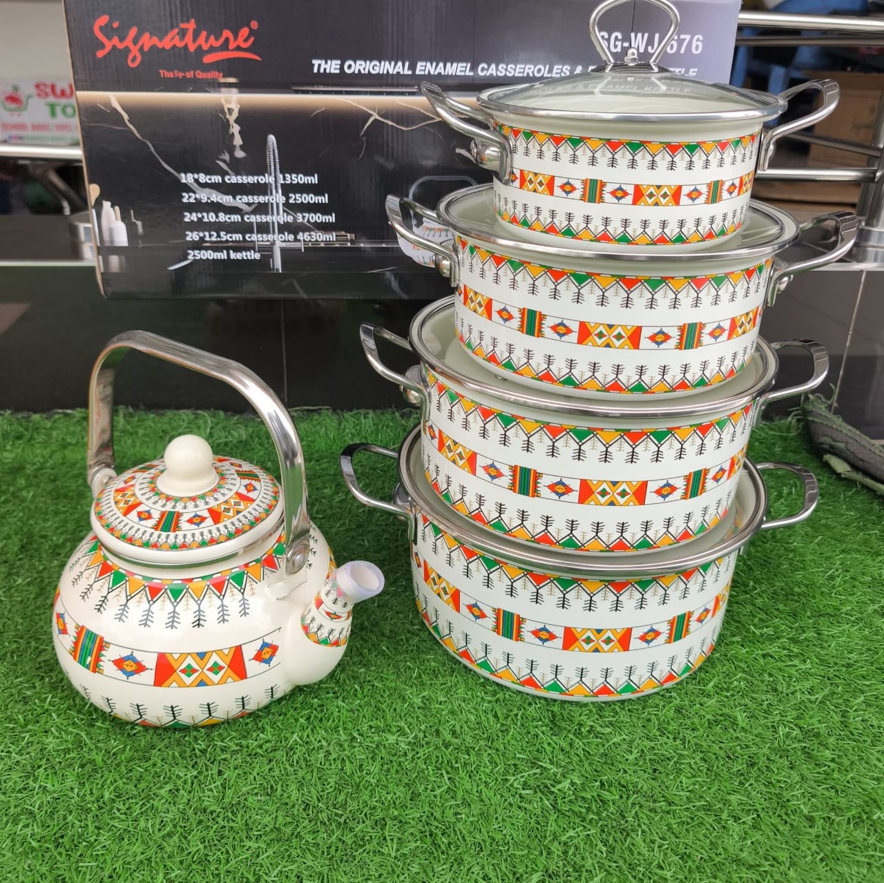 10-Piece Floral Enamel Cookware Set with Kettle