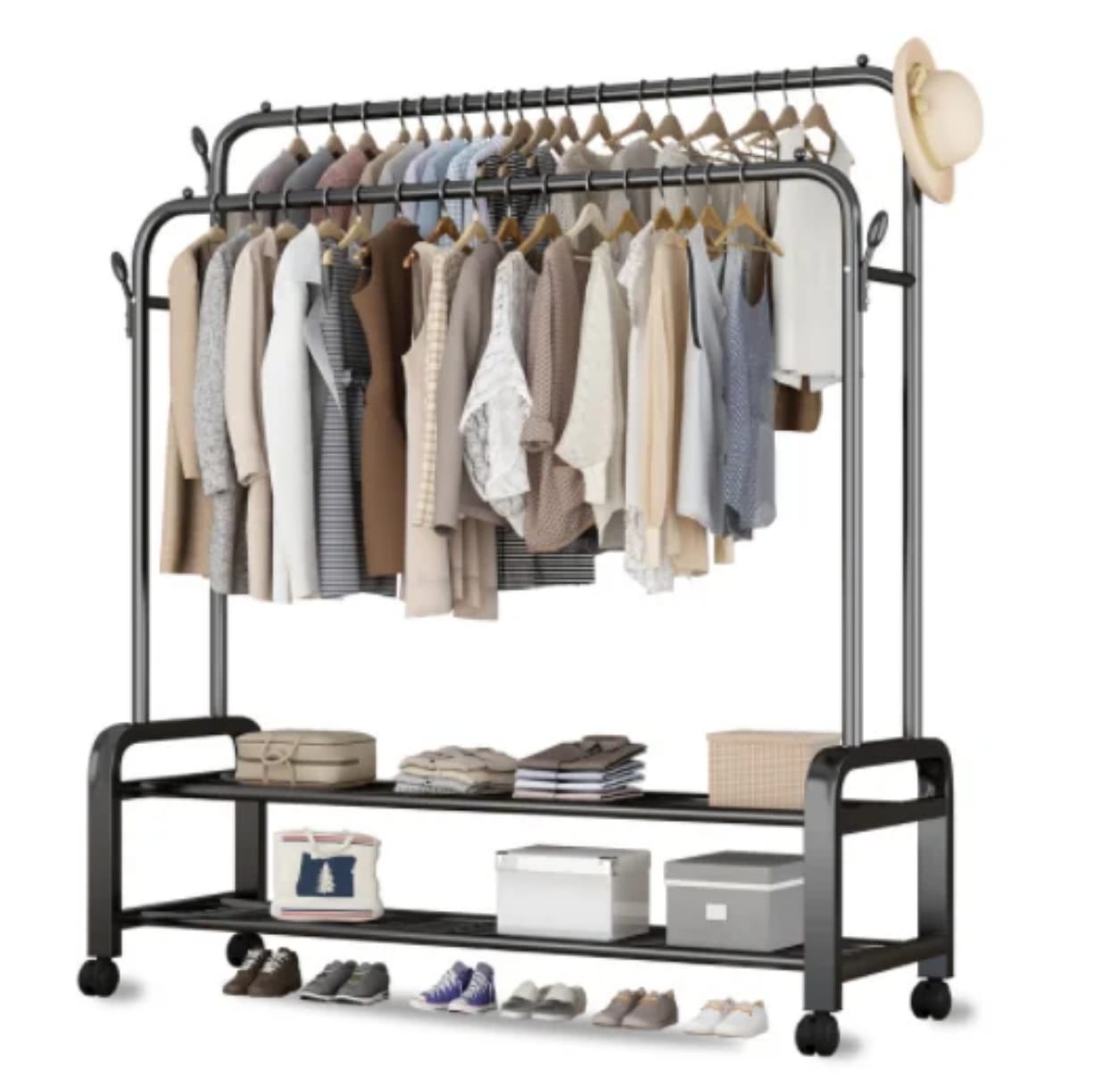Modern Garment Rack with Double Shoe Rack