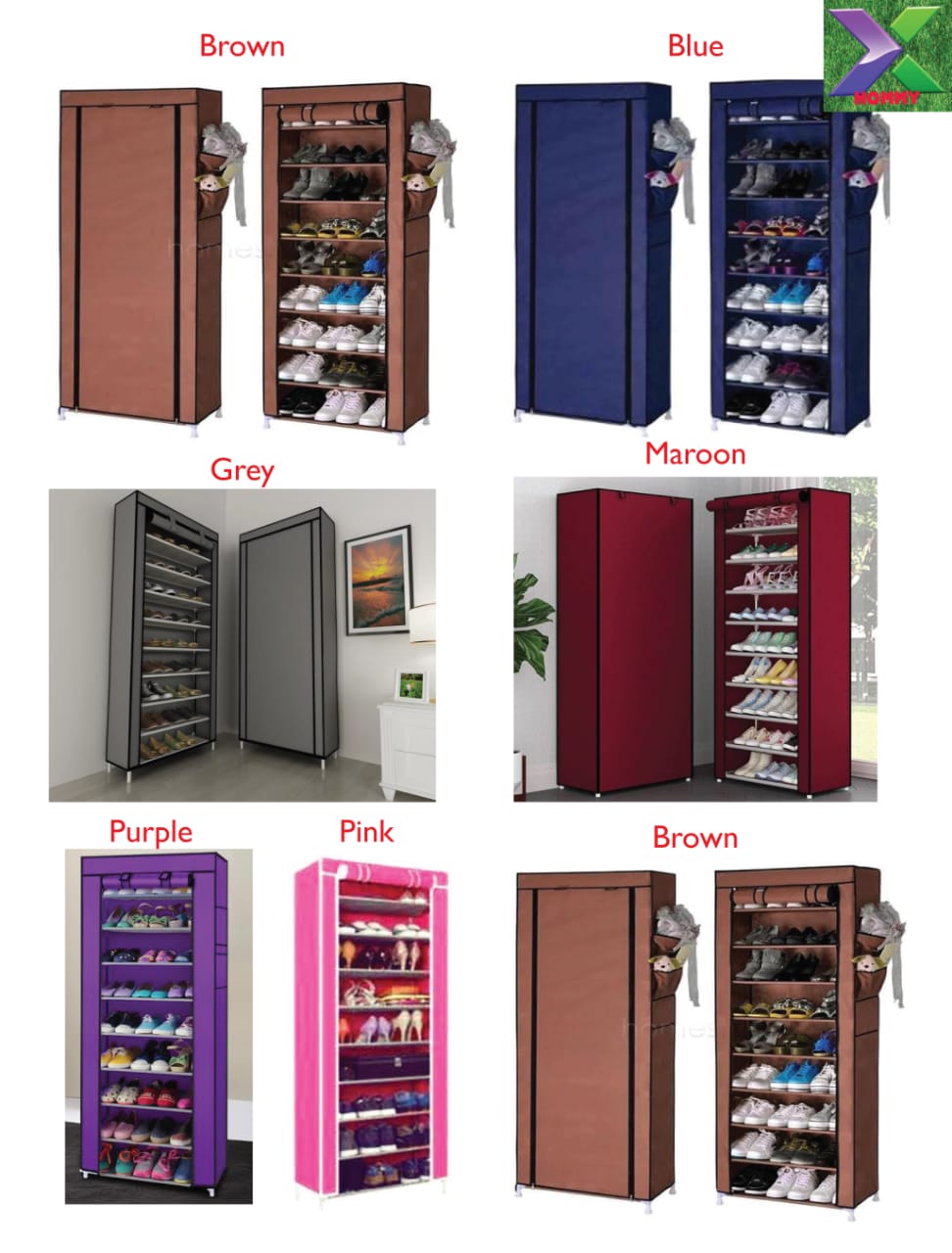 10-Tier Covered Shoe Cabinet, Assorted Colours