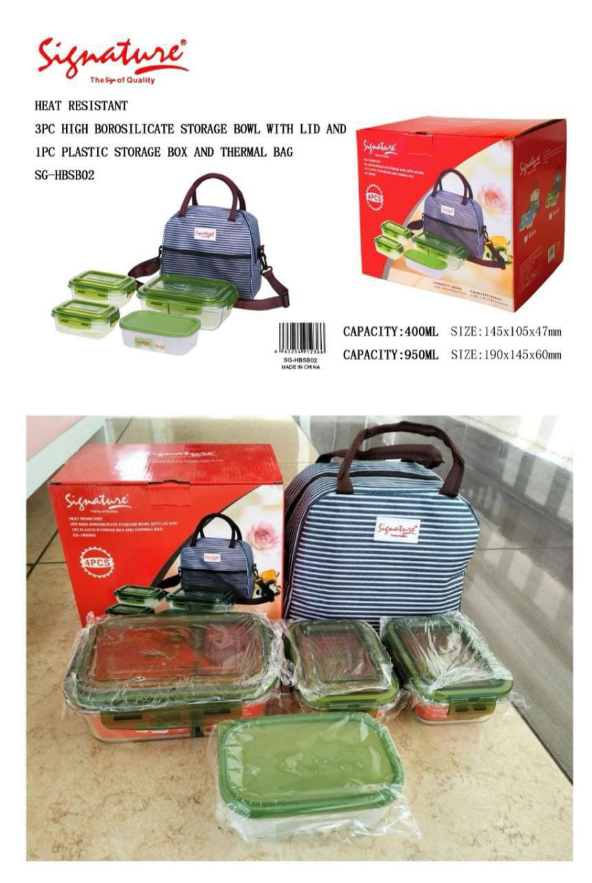 4-Piece Borosilicate Storage Container Set with Thermal Bag
