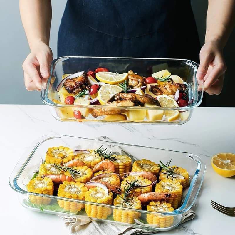 2-Piece Borosilicate Glass Baking Tin Set with Glove