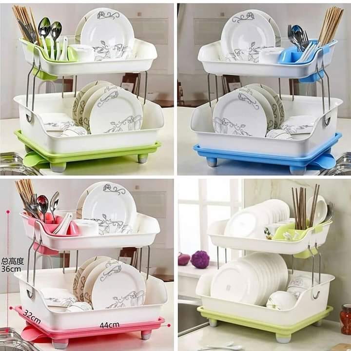 Double-Decker Plastic Dish Drying Rack, Assorted Colours