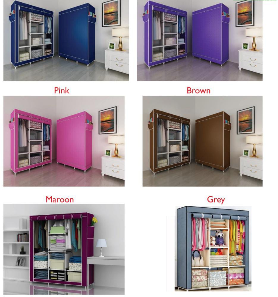 3-Column Portable Metallic Wardrobe 175x135x45cm