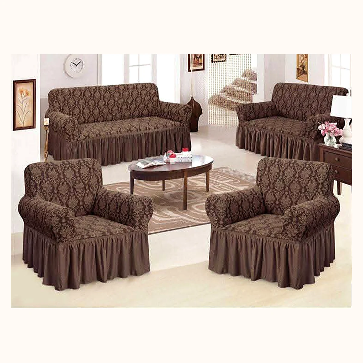 Complete Ruffle Sofa Cover Set, Assorted Colours