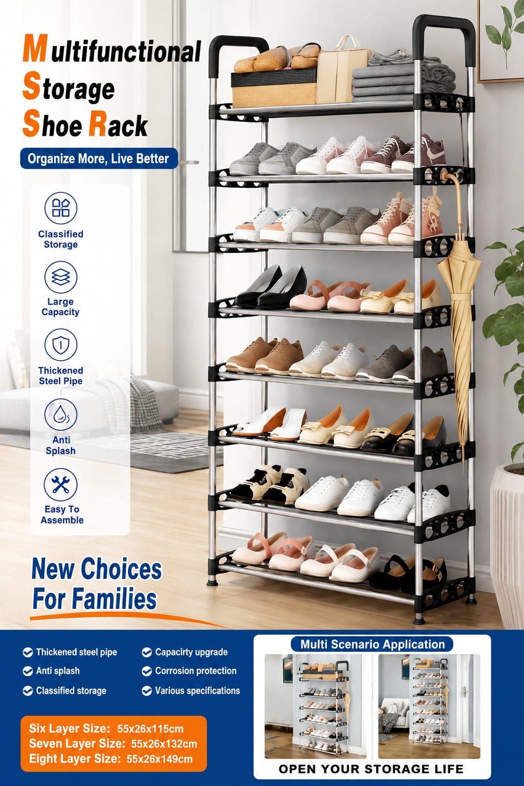 Heavy-Duty 8-Layer Executive Adjustable Shoe Organizer