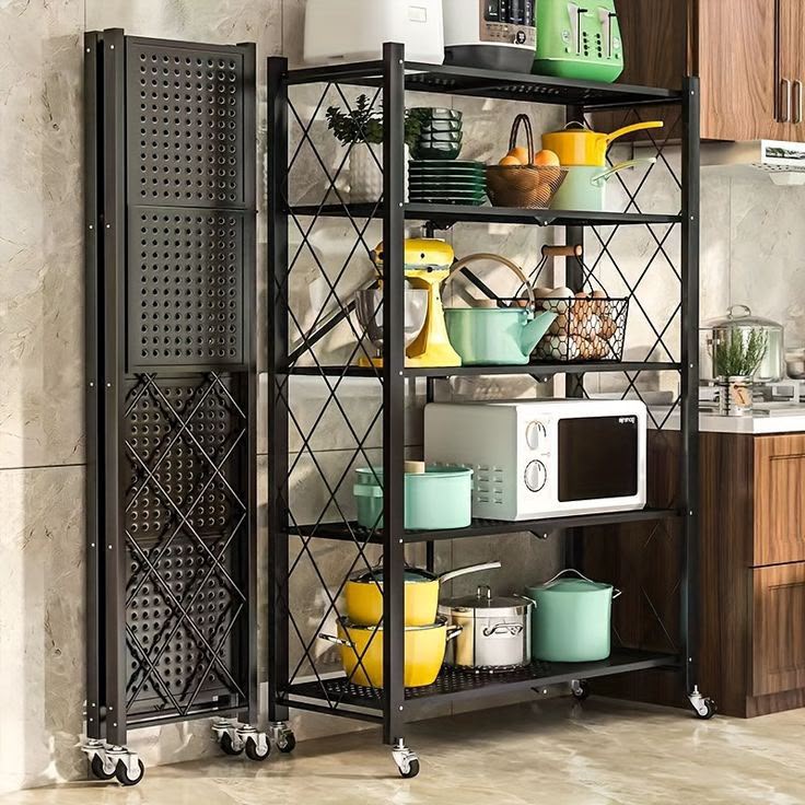 5-Tier Foldable Kitchen Rack with Wheels 71x34x160cm