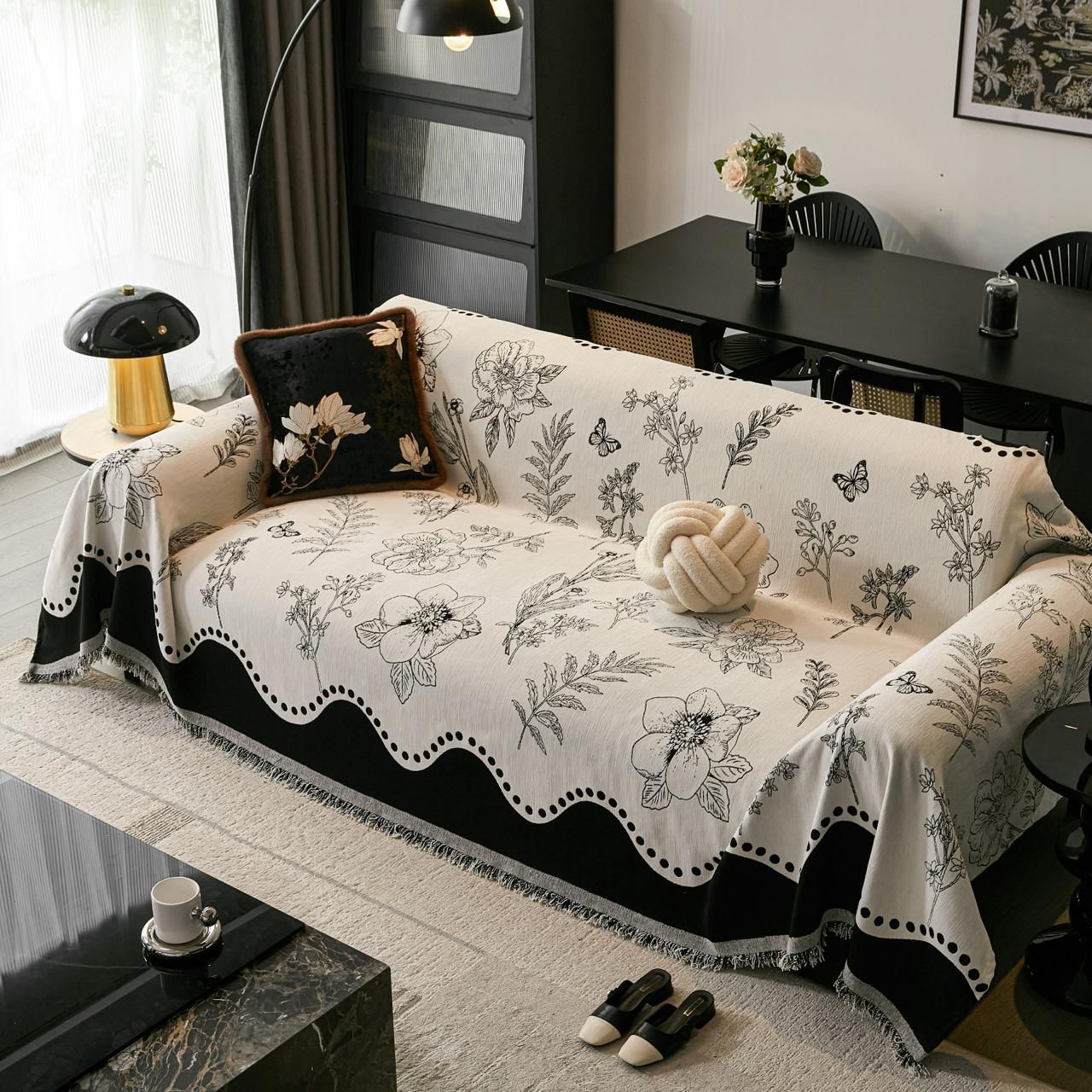 Reversible Chenille Cotton Sofa Blanket Cover