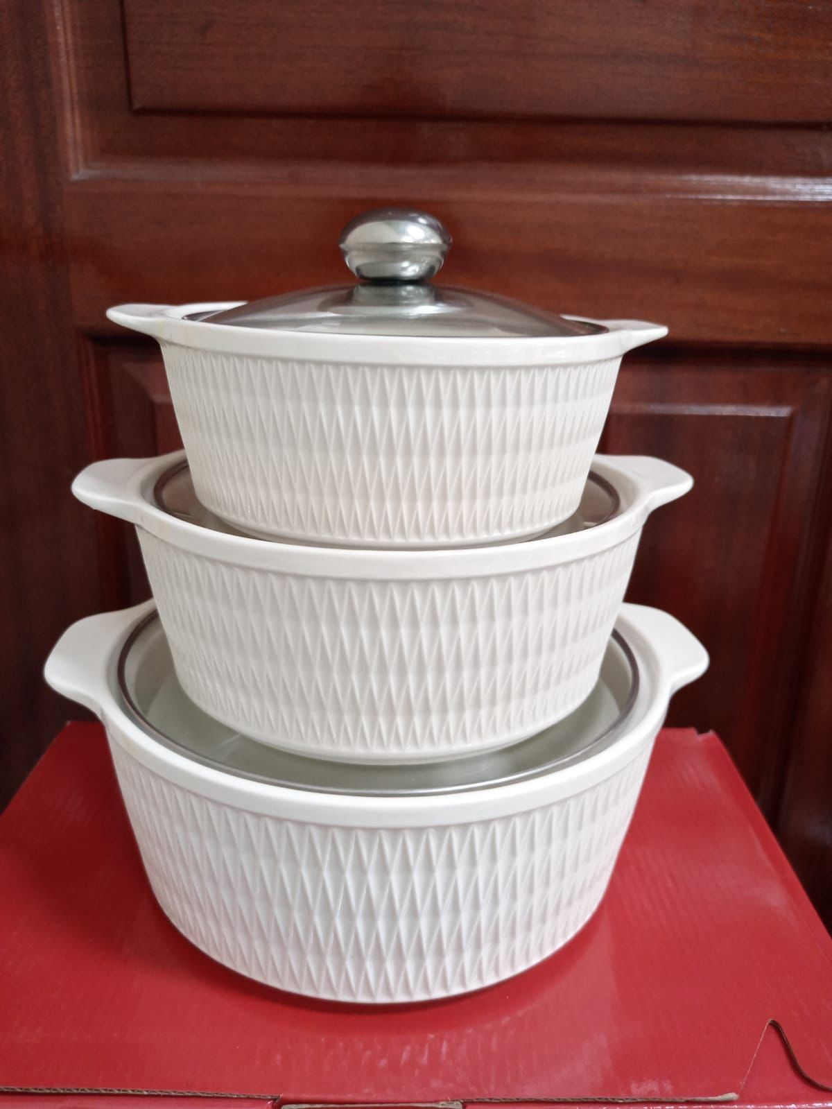 3-Piece White Soup Pot Set